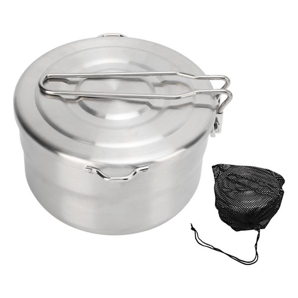 1,5L Campinggryta 304 Rostfritt Stål Fällbart Handtag Stabil Campinggryta med Lock för Utomhus Bergsklättring Vandring