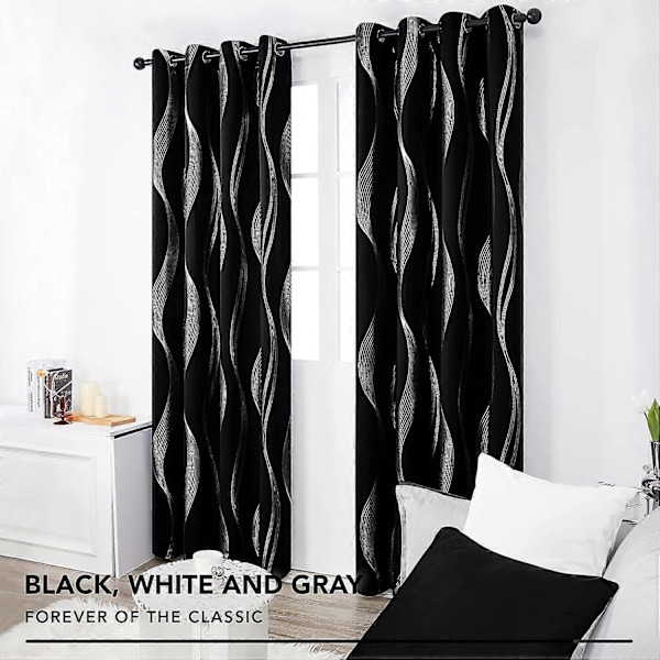 Set med 2 gardiner Silver Line-mönster Mörkläggande Vardagsrum Inomhus Matsalsgardin Sovrum Värmeisolerade Anti-kyla Öljetter Gardiner 132x213cm Bl
