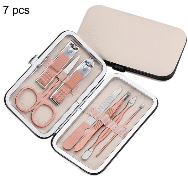 Nagelklippare set 7 i 1 bärbar manikyr i rostfritt stål pedikyr set med case för hemresesalong roséguld