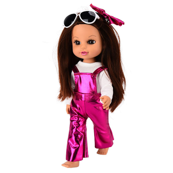 14 tum/35 cm Baby Girls Doll Poseable Fashion Glitter Vit Race Lavendel Overaller med Solglasögon