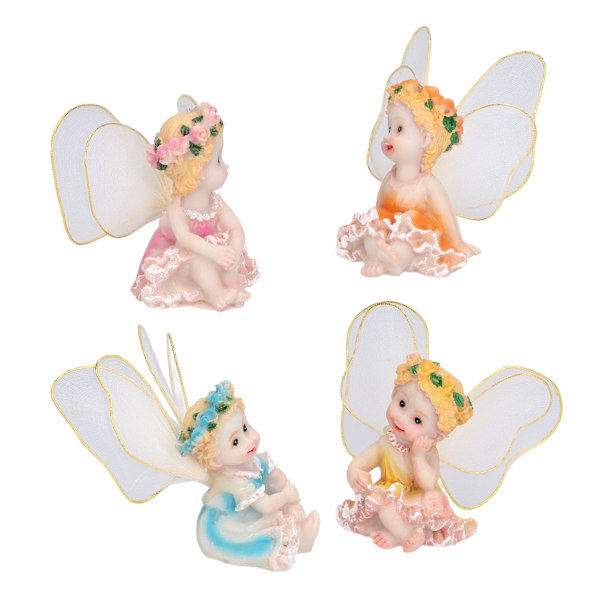 4 stk Blomsterfe Figuriner Hage Hjem Ornament Fe Figurer Harpiks Håndverk Bonsai Dekorasjon