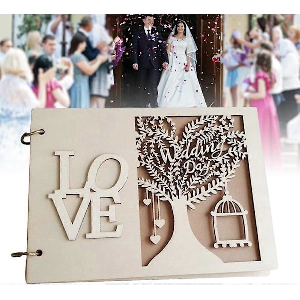 Rustikk gjestebok i tre for bryllup, forlovelse, scrapbooking