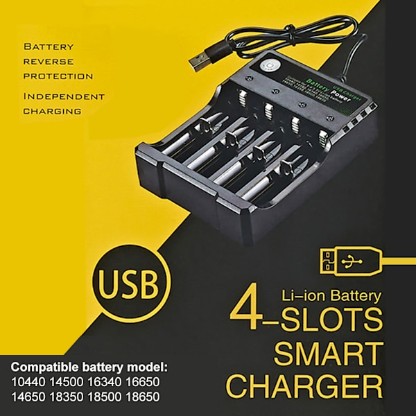 18650 Batterilader 4Bay Smart Lader med Automatisk LED-skjerm Liion Batterilader