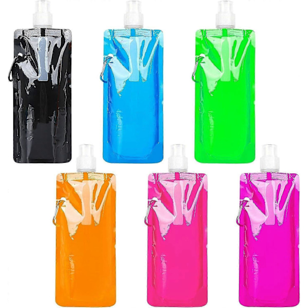 480ml Taitettava Urheilupullo 6kpl Värikkäitä Uudelleenkäytettäviä Juomapulloja Klipsillä