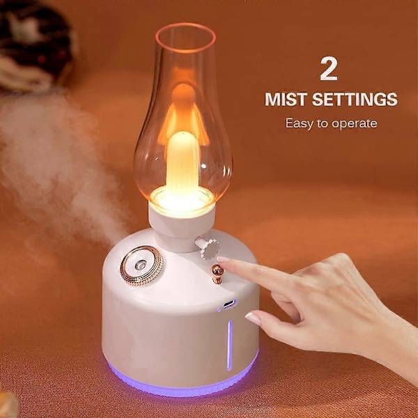 Luftfukter, USB Oppladbar Tåkelanterne Bærbar LED Retro Campinglampe Flammeløs Teltlampe med Luftfukter for Soverom Kontor Barnerom D