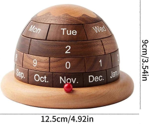 Trä permanent kalender, planetformad trä permanent kalender, månad vecka dag display kalender, trä bords hantverk för inomhus hem