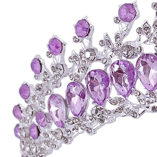 Kvinner Bryllupskrone Sinklegering Utsøkt Rhinestone Bride Crown Hårtilbehør til Ball Costume Party Sølv og lilla