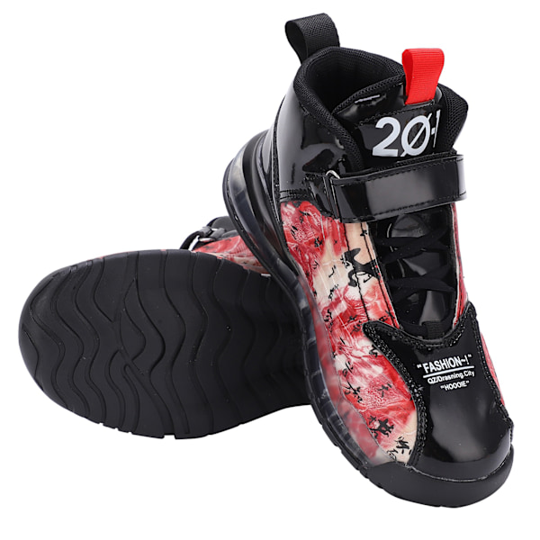 Moderne sneakers til børn - drenge - åndbare, skridsikre, trykte sportssko - sort + rød - 32