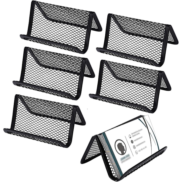 Mesh metal visitkortholder og bordtelefonholder, sæt med 6 - sort