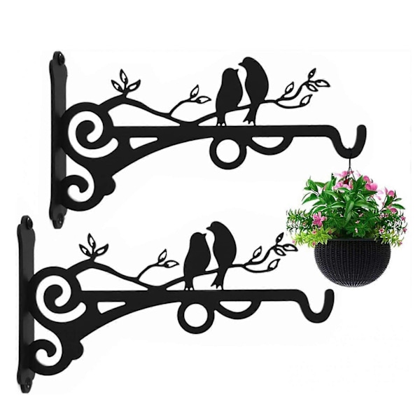 Multifunktionell hängande korg för inom- och utomhusbruk, vägglykta krok för trädgårdsväxter, blommor, lyktor, fågelmatare, 2-pack svart 6.14 2 st