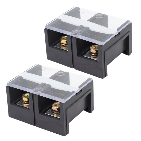 2stk Wire Barrier Block Terminal Strip 600V 100A TC Fast Jern Dual Rader Terminal Strip med deksel Svart 2 Posisjoner (1002)