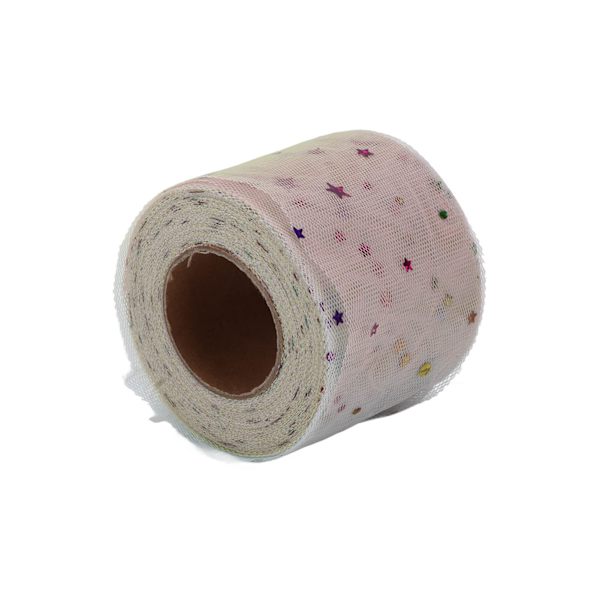 Paljetti Tulle Kangas 6cm 25Yards Romanttinen Tuntuma Käsityötuotanto Monikäyttöinen DIY Koriste Vaaleanpunainen Pentagrammi