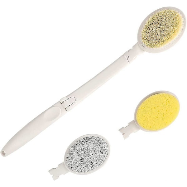 Badborste, 3 i 1 Vikbar Långt Handtag Kroppsryggskrubbare med Borste Svamp Pimpsten Huvud för Dusch, Exfoliering eller Torrborstning