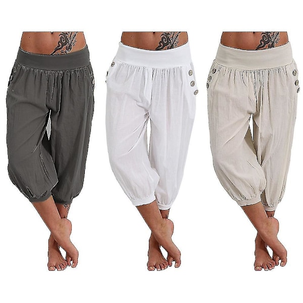 Yoga Capri-byxor för kvinnor med sidofickor, lätta, fukttransporterande, blå och mandarin, hippie-stil