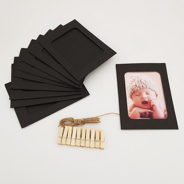 30-delt papir fotorammer sett med mini treklemmer og hyssinger for 5x7 bilder - svart og kraftpapir veggdekorasjon for hjem, skole og kontor