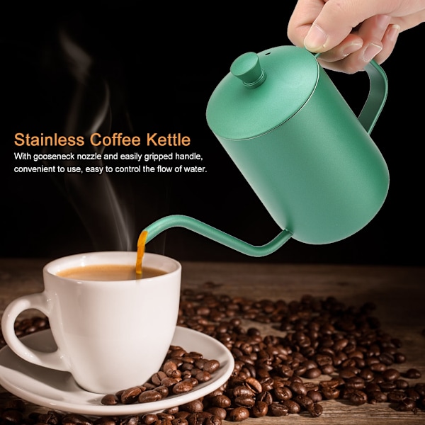 600 ml rostfritt stål kaffekanna gåshals pip tekanna med termometer (grön)