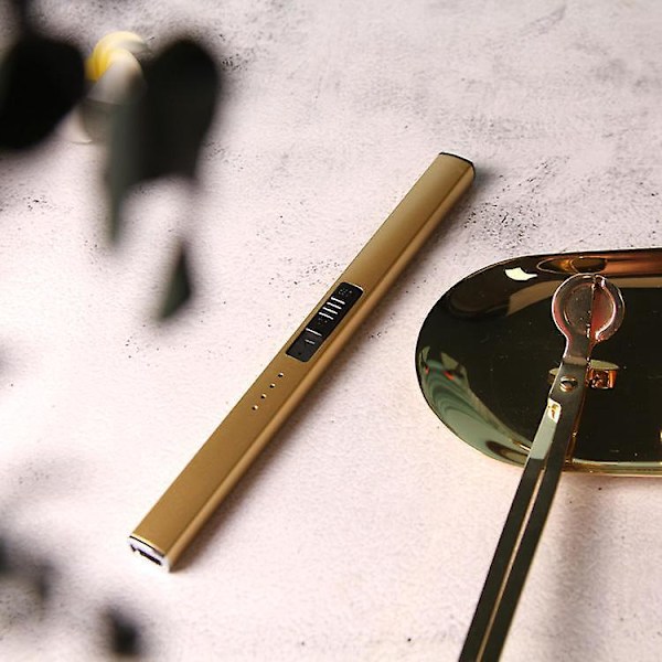 USB Laddningsbar Flammlös Elektronisk Ljusstake Vindtät Båge Design med Säkerhetsknapp för Hem och Kök