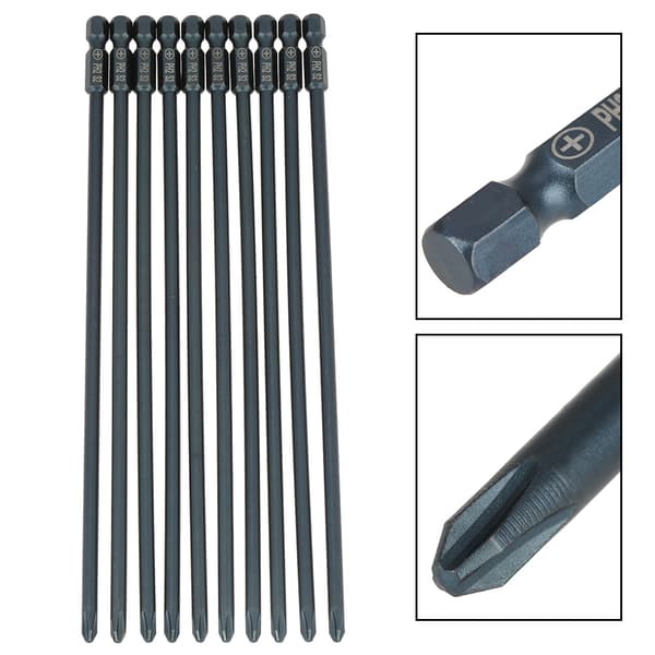 10 stk S2 Stål Krysshode PH2 Skrutrekkerbits Sett 1/4 tomme sekskantet skaft 200 mm