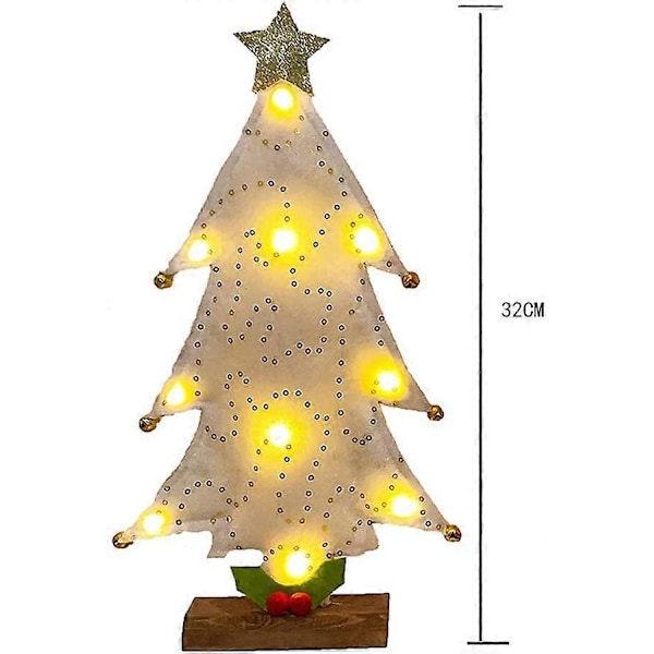 Bordplade Juletræ med Lys, Mini Juletræ i Stof med Træfod LED Lys Bord Skrivebordsdekoration Julegave 33x18cm (Rød)
