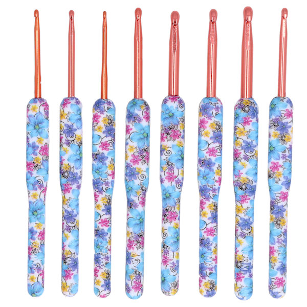 8pcs Crochet Hooks Ergonomic Design Comfortable Handle Easy Identification Compact Portable Knitting SuppliesBlue Flower