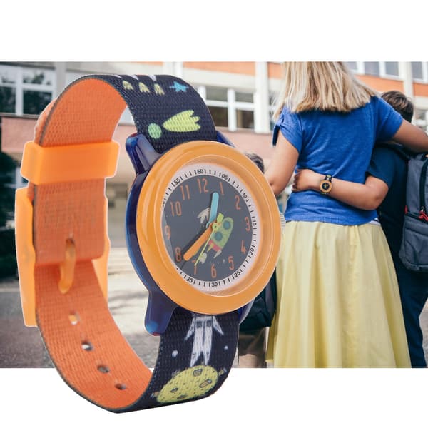 Barnklocka Tecknat Mönster Vattentät Band Quartz Barnklocka Orange