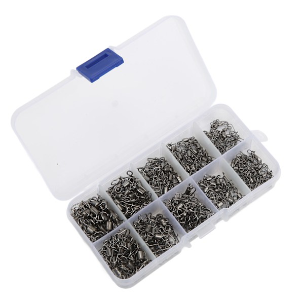 210 st Fishing Swivels Snaps Set Rostfritt stål Rolling Barrel Swivel med säkerhetssnäppar Fiskelinanslutning
