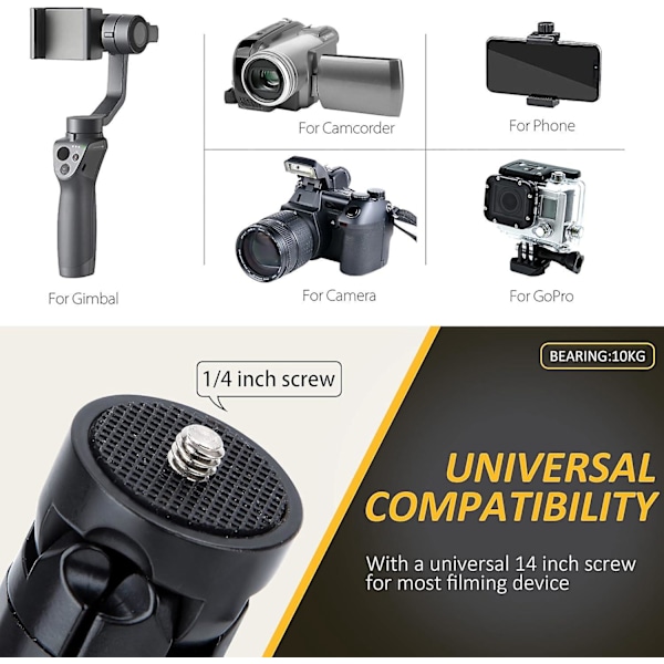 Smartphone Tripod Aluminiumlegering Mini Tripod med 1/4 Skruegevind til Digitalkamera Telefon Gimbal Stabilisator Sort