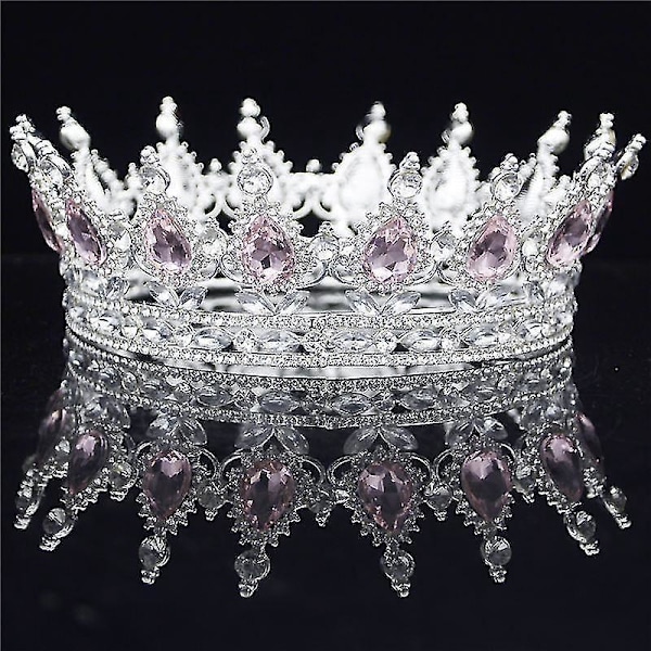Vintage Krystall Tiara Krone for Pageant Prom og Bryllup Hårtilbehør Sølv Rosa