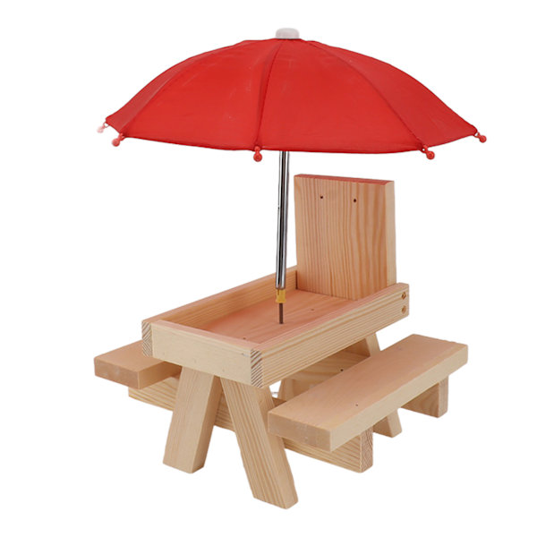 Egern Foderbord Bord Fyrretræ Udendørs Have Vedhæng Egern Picnic Bord Foderautomat med Paraply Rød Paraply