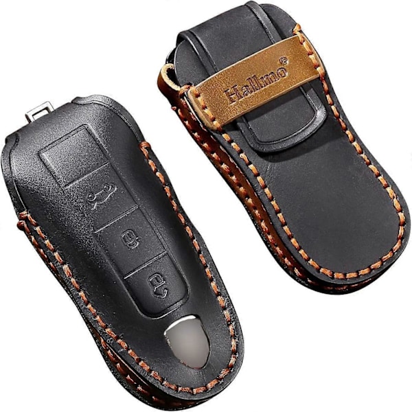 Lærbilnøkkelveske for Porsche Cayenne Macan 911 Carrera Boxster Cayman Panamera 970 981 991 Fjernkontroll Bilnøkkeldeksel Svart