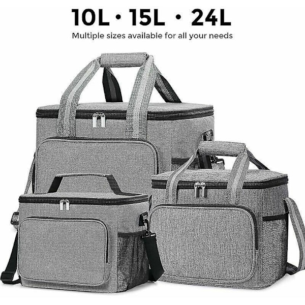 15L Isolerad Lunchväska för Män och Kvinnor, Liten Mjuk Isolerad Kylväska Vikbar Lunchväska Matväska, Lunch, Kontor, Skola, Picknick, Strand, Resa, Gra