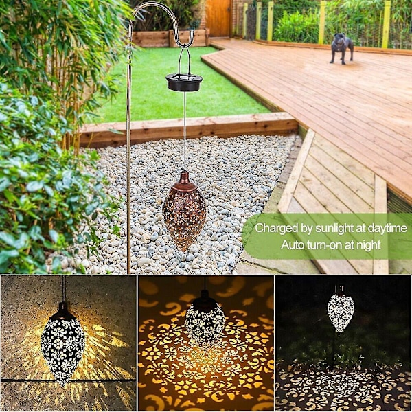 Tomshine solcelle hengelampe LED solcellelampe hagelampe vanntett metalllampe for utendørs hengende dekorasjon