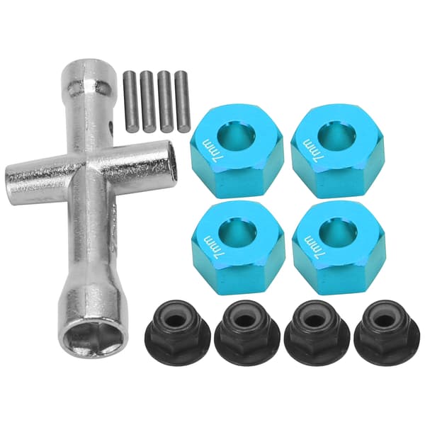 12mm Hjul Hex Nav Adapter 7mm Tjock M4 Fläns Låsmutter Korsnyckel Set för 1/10 RC Bil Blå