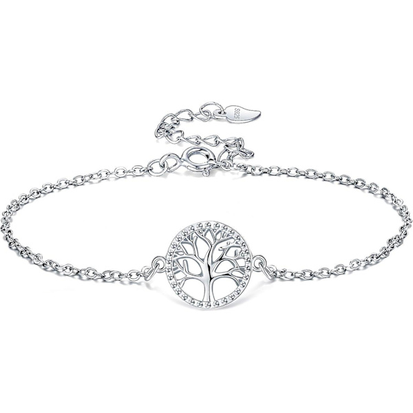 Sterling hopea Tree of Life -rannekoru - Säädettävä 16+3cm - Mukana lahjapakkaus
