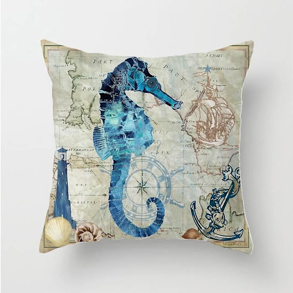 Sett med 6 putetrekk 45 x 45 cm Havdyr Mønster Putetrekk for Sofa Hjem Stue Soverom Dekorasjon