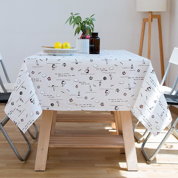 1 st. Rektangulär Duk Söt Havsstil Bomulls-Linne Dammskyddande Duk för Kök Matrum Buffé Dekoration (135x180cm)