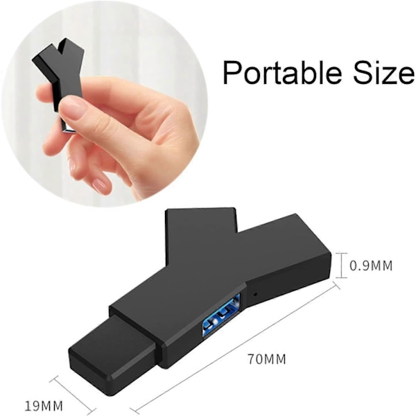 USB-keskitin, 3-porttinen jakajakeskitin (2 USB 2.0 + USB 3.0), USB 3.0 -keskitin Mini kannettava USB-sovitin PC:lle, kannettavalle tietokoneelle, hiirelle, näppäimistölle, USB-muistitikulle, mobiilille kiintolevylle