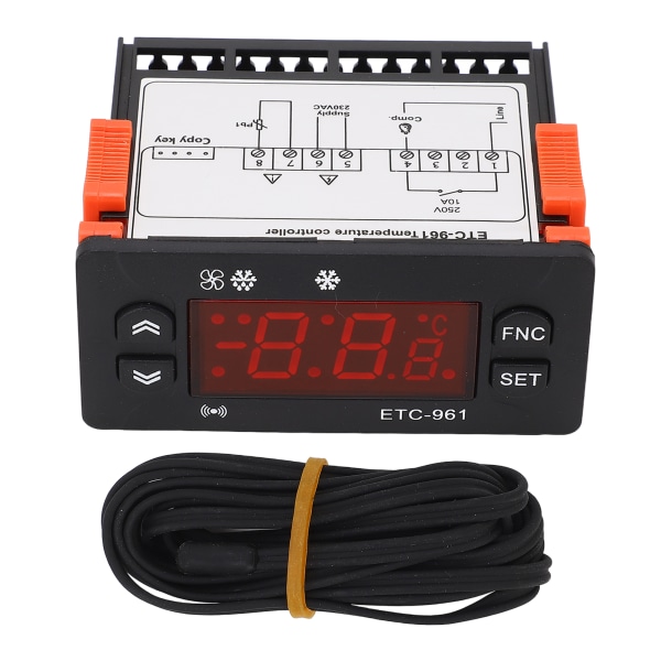 Digital termostat for fryser med ekstern Fahrenheit Celsius-bryter for kjøling, avriming og kalibrering - 230VAC