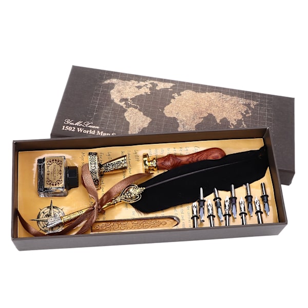 Kalligrafi Pen Retro Elegant Utskjært Mønster Holdbar Slitasje Attraktve Dekorative Skriveartikler for HjemSvart