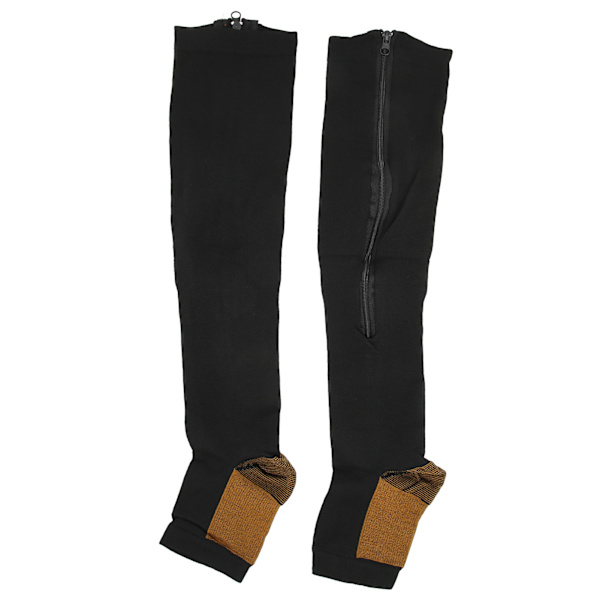 Lynlås kompressionsstrømper Blød nylon Vaskbar Genanvendelig åben tå benformende sokker til kvinder Sort splejsning L/XL