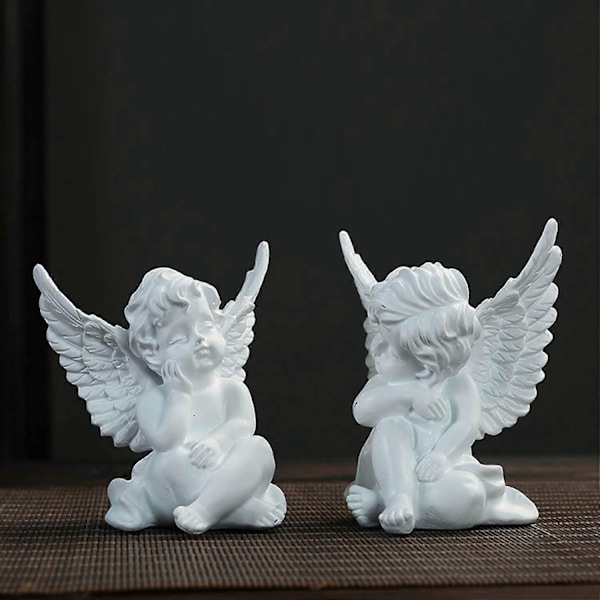 Sett med 2 Gullengler Resin Cherubs Statue Figur, Innendørs Utendørs Hjem Hage Dekor