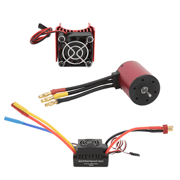 S3650 3900KV vedenpitävä harjaton moottori + 60A harjaton ESC T-liitin uros + moottorin jäähdytyspuhallinsetti 1/10 RC-auton päivitysosaksi