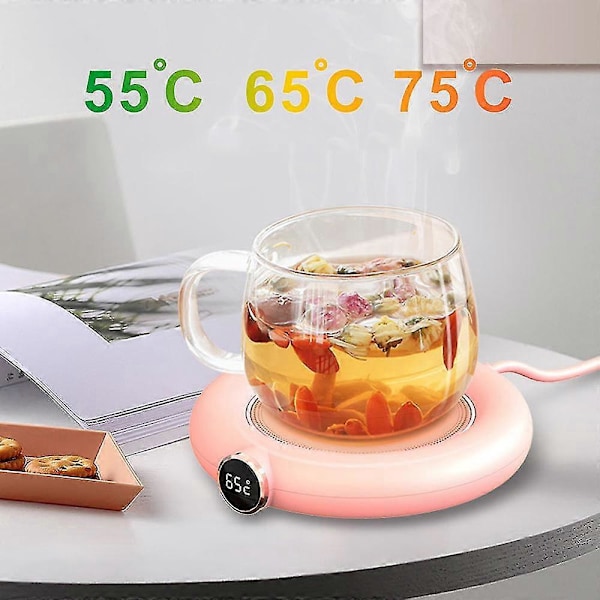 Oppvarmet Kaffekoppvarmer Pad USB Elektrisk Drikkevarmer med Automatisk Avstenging Tre Temperaturinnstillinger Rosa