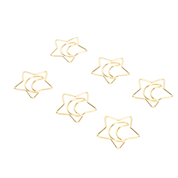 100 stk Star Moon Papirclips Forhindrer Rust Udskridning Søde Papirclips til Kontor Daglig Brug Skole Guld