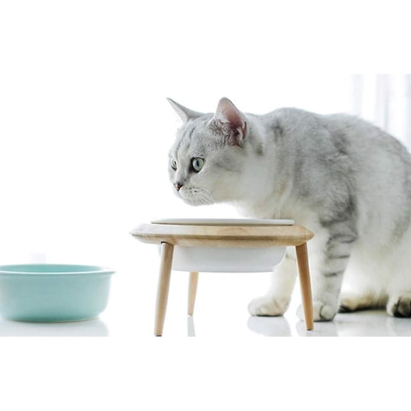 Højdejusterbare keramiske kæledyrsskåle med bambusstativ til store hunde og katte