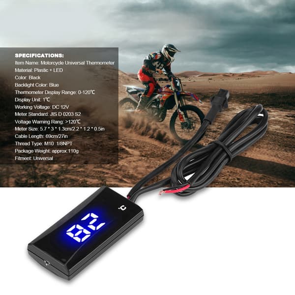 Motorsykkel Digitalt Termometer Instrument Vanntemperaturmåler Blått Lys