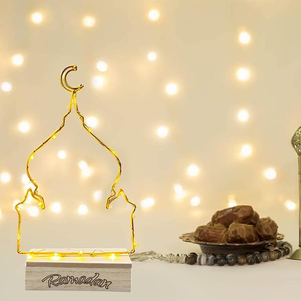 LED Eid Måneskinslampe Ramadan Mubarak Dekorative Lys Multifunktionelle Holdbare Jernpynt