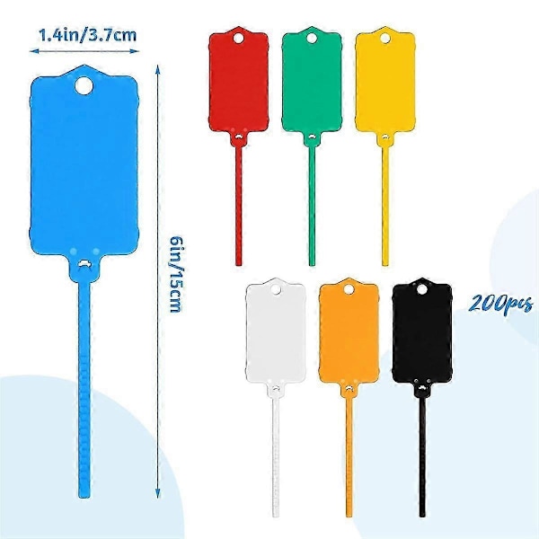 200 st Plastfraktetiketter, 3,7x6,3 cm, Hängande Etiketter med Förseglingsrem, Fraktkabelbandsetiketter