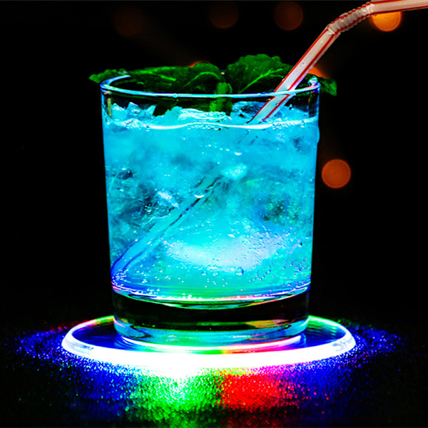 3 stk. LED lys coaster akryl krystal tynd kop cocktail glas bar bartender lysende coaster