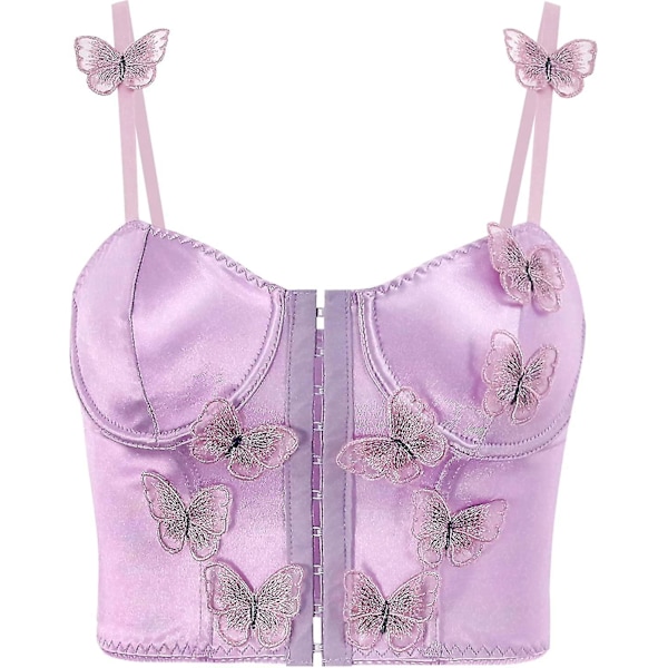 Satin Butterfly Applique Push-Up Bustier Korsett BH Topp L